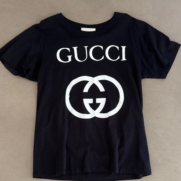 Gucci Black Tee with White Logo - Picture 1 of 3